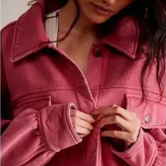 Free People We The Free Dawson Chore Jacket Sweatshirt Size Small Painted Roses - Picture 2 of 11